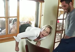 Mommy gets stuck in the window, her stepsons spit-roast her