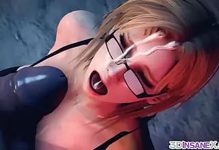 Blonde slut with nerdy glasses coupled with big boobs enjoying doggystyle coupled with raw intercourse